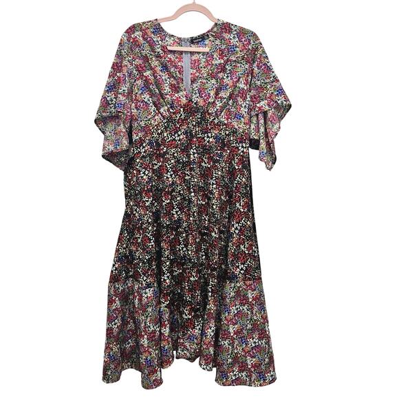 Boohoo | Mixed Floral Paneled Midi Dress Size 14 Wedding Guest Patchwork Ditsy - Picture 2 of 14